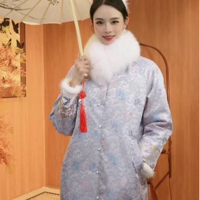 【春和景明】毛领棉服新中式老钱风织锦大衣外套2024d8700程程