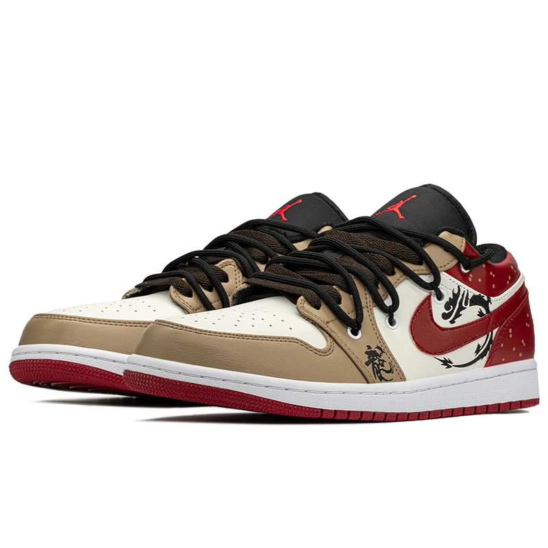 耐克/NIKE AJ1百搭潮流龙纹低帮复古篮球鞋男款黄红【定制球鞋】