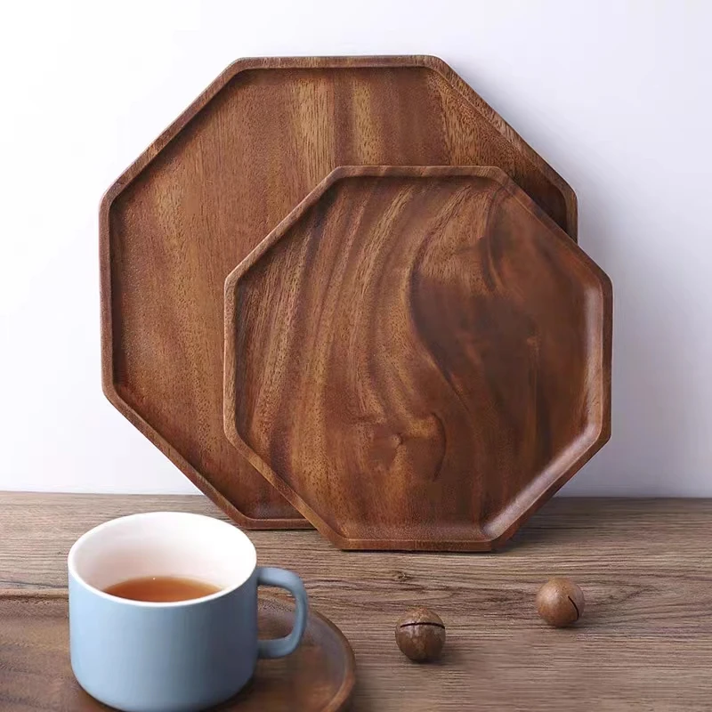 胡桃木果盘创意木制木盘子20*20家用酒店实木盘圆形日式