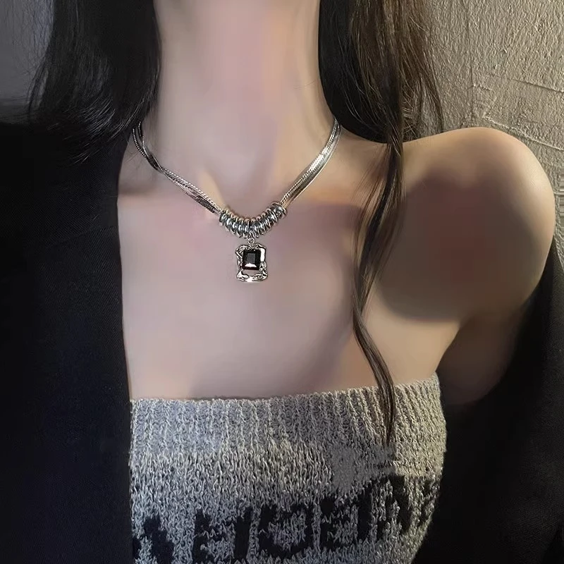 吊坠925银 纯银项链女2023年新款潮轻奢小众锁骨链双层毛衣链配饰