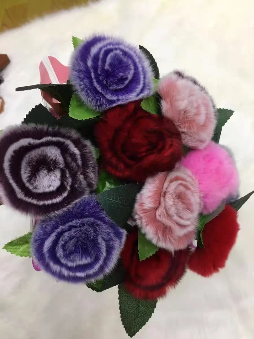 真獭兔毛玫瑰花七夕情人节礼物浪漫惊喜时尚百搭纯手工毛绒多色