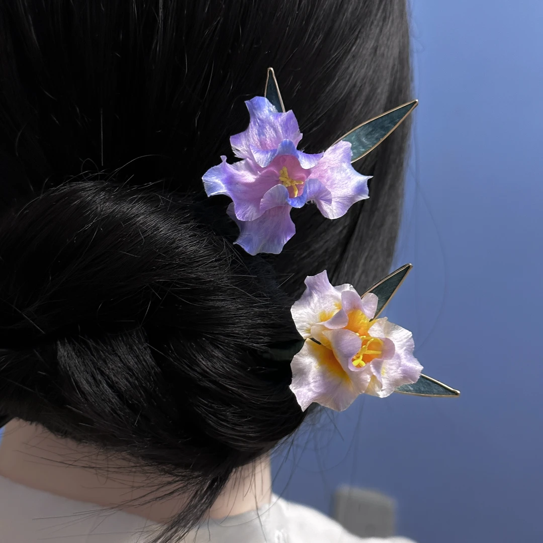 【鸢尾】非遗手工绒花 木簪