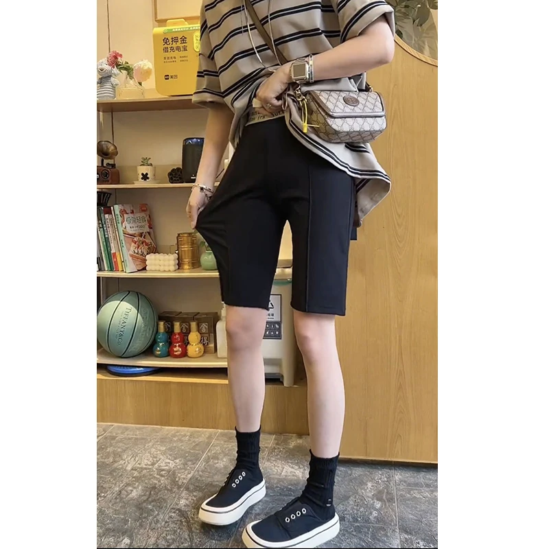 2025年女士新款运动裤子小个子五分裤短裤黑色骑行裤休闲显瘦春季