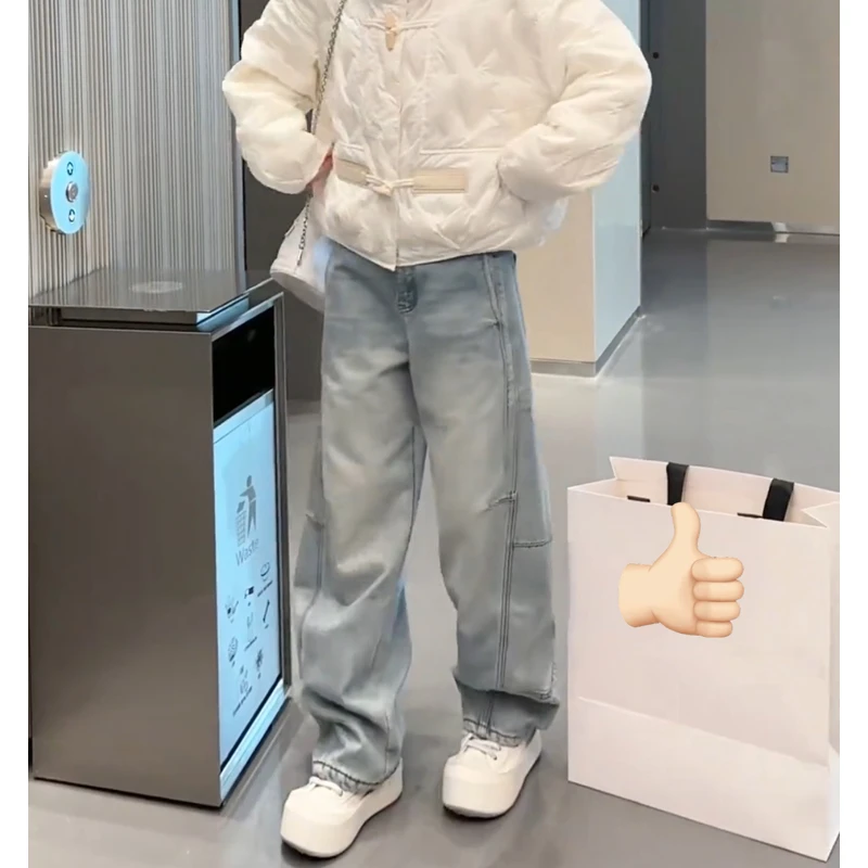 牛仔裤女士2024年新款冬季裤子高腰加绒加厚阔腿裤时尚显瘦阔腿裤