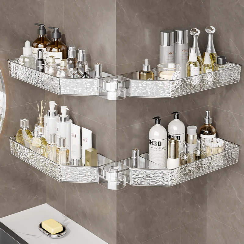 冰川纹浴室收纳架三角架免打孔壁挂式卫生间洗漱台墙角折叠收纳架