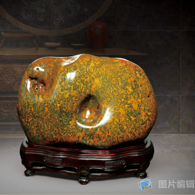 新疆戈壁石金丝石摆件