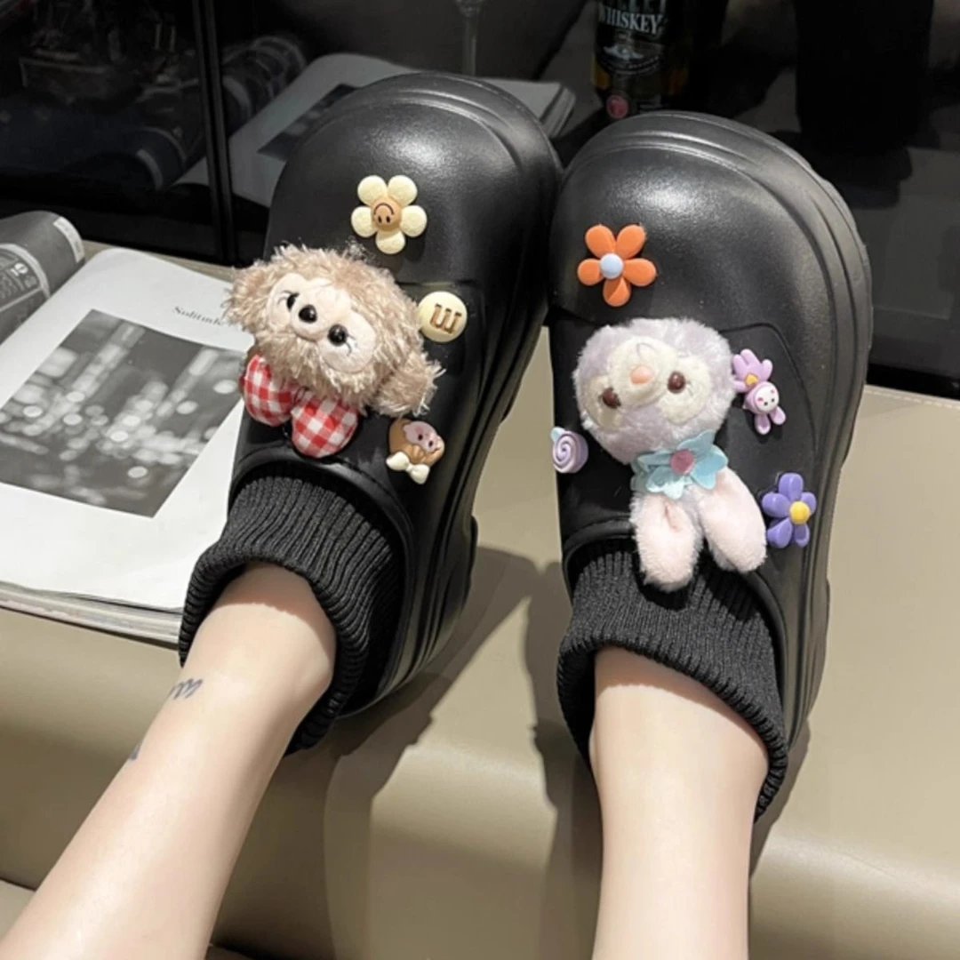 毛绒小兔棉鞋女冬季外穿2024新款加绒厚底包跟保暖防滑防水棉拖鞋