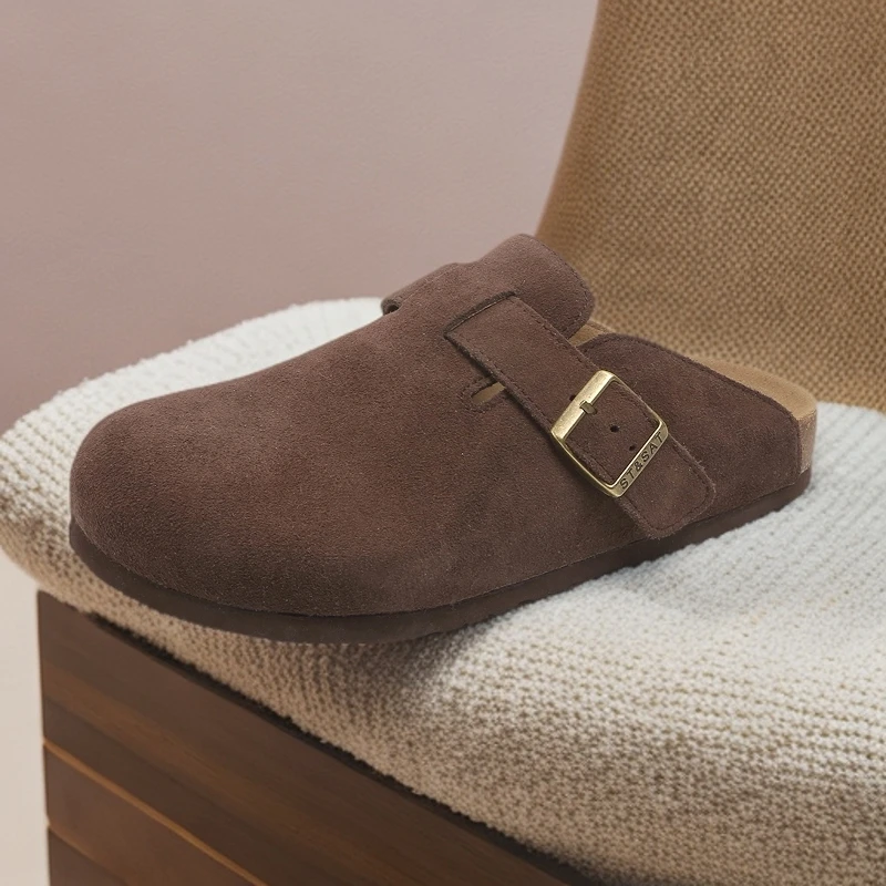 星期六平底单鞋女2025春季新款复古软底妈妈鞋时尚网红半包勃肯鞋