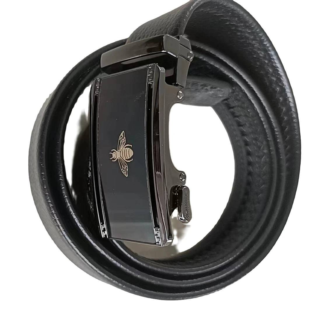 自动扣皮带，新款简约质感压花牛皮腰带，时尚百搭，经典男款带扣