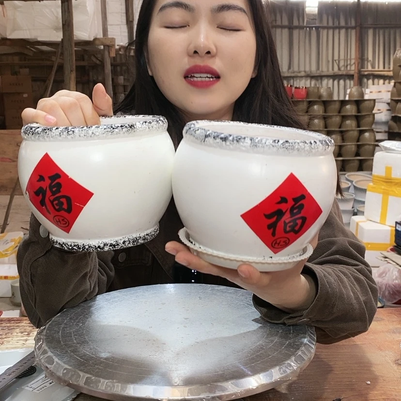 【闪购商品】陶瓷15cm以下红福盆13×11微瑕两只