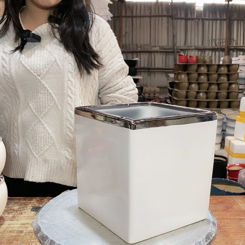 【闪购商品】陶瓷15cm以下银边方盆17×18一只