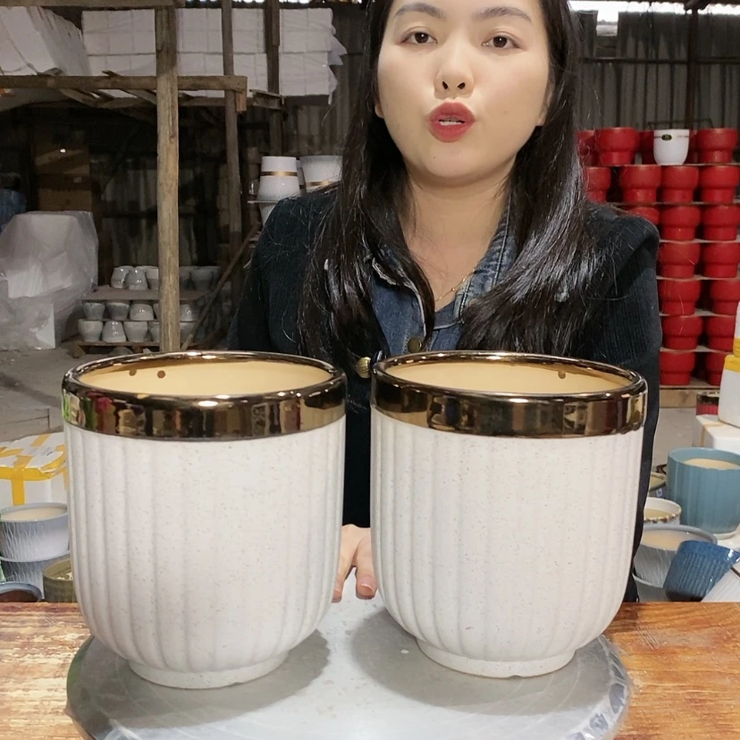 【闪购商品】陶瓷15cm以下金边菠萝14×16微瑕两只