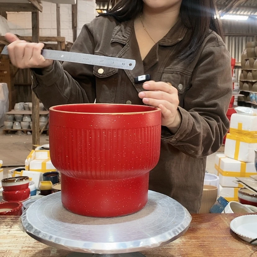 【闪购商品】陶瓷15cm以下A46号红色火锅盆20×18一只