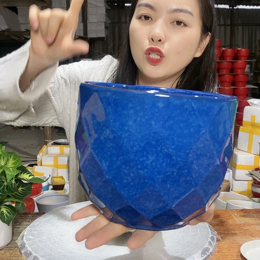 【闪购商品】陶瓷15cm以下蓝钻石盆17×14一只