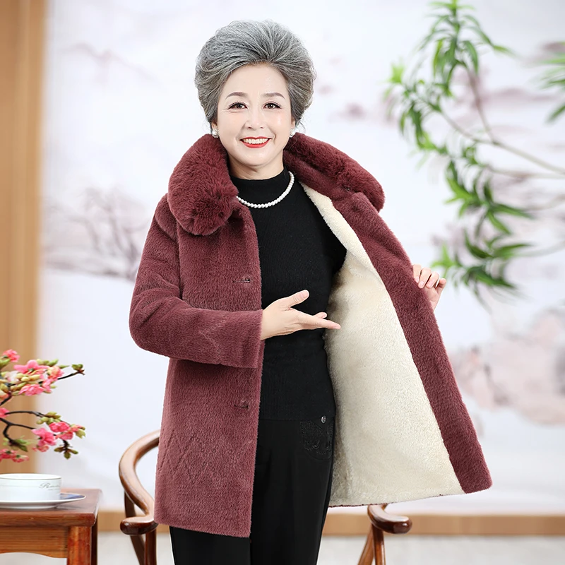 中老年女装妈妈外套加绒加厚老人冬装60岁70冬季奶奶母亲大码衣服