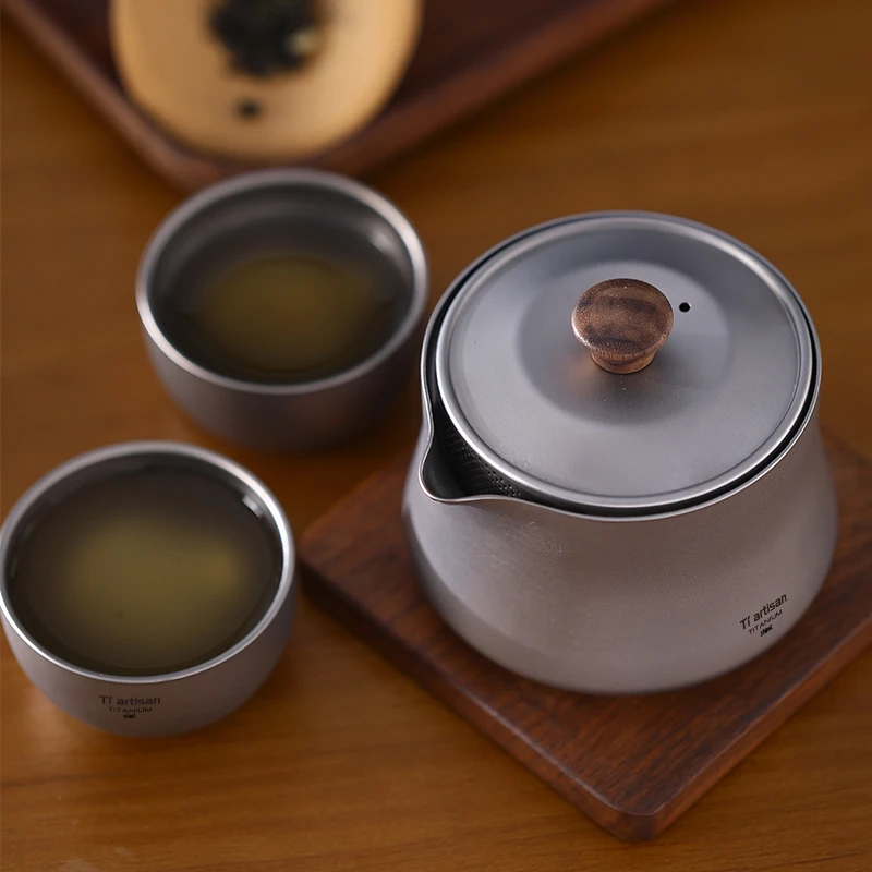 【直播户外】纯钛旅行茶具套装户外露营泡茶器双层鹰嘴快客杯钛茶具