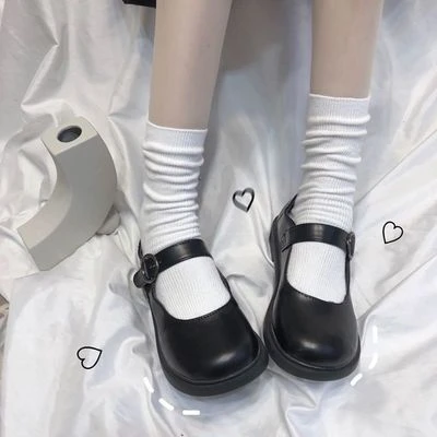 英伦风黑色软妹日系洛丽塔jk制服平底纯色百搭小皮鞋女23新款单鞋