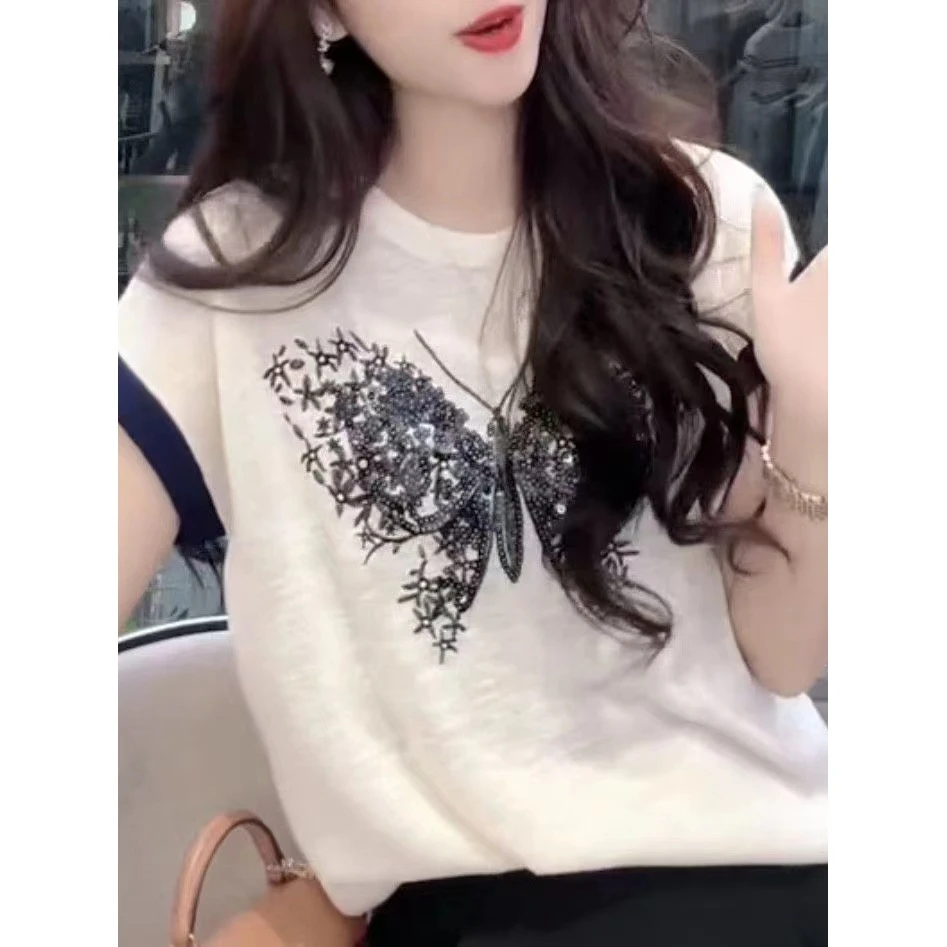 2025夏季新款高档设计感重工蝴蝶洋气精致气质纯欲减龄毛针织衫女