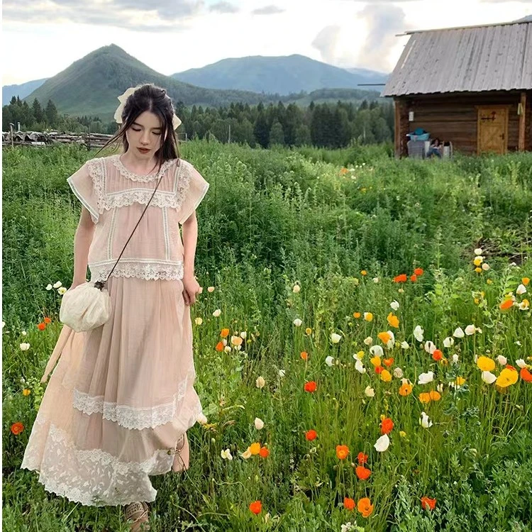 Q渔小平【珊瑚海】超仙减龄清纯甜美套装小个子显高时尚两件套裙子