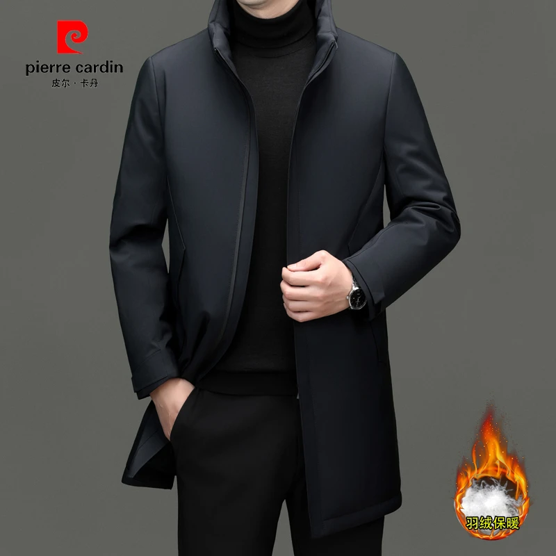 皮尔卡丹冬季羽绒服男士中长款风衣外套行政商务高端立领羽绒服男