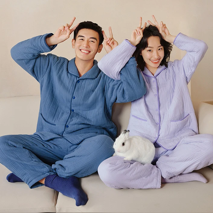双层纱亲肤柔软家居服睡衣男女款套装