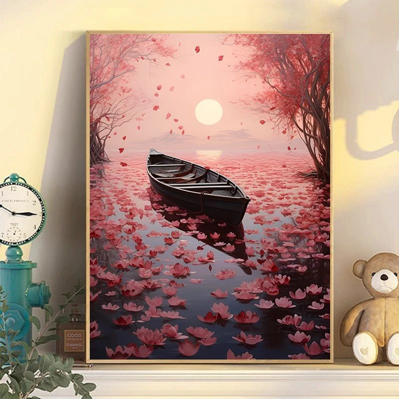 花海涂色数字油画diy填色填充手工礼物风景画手绘油画客厅装饰画