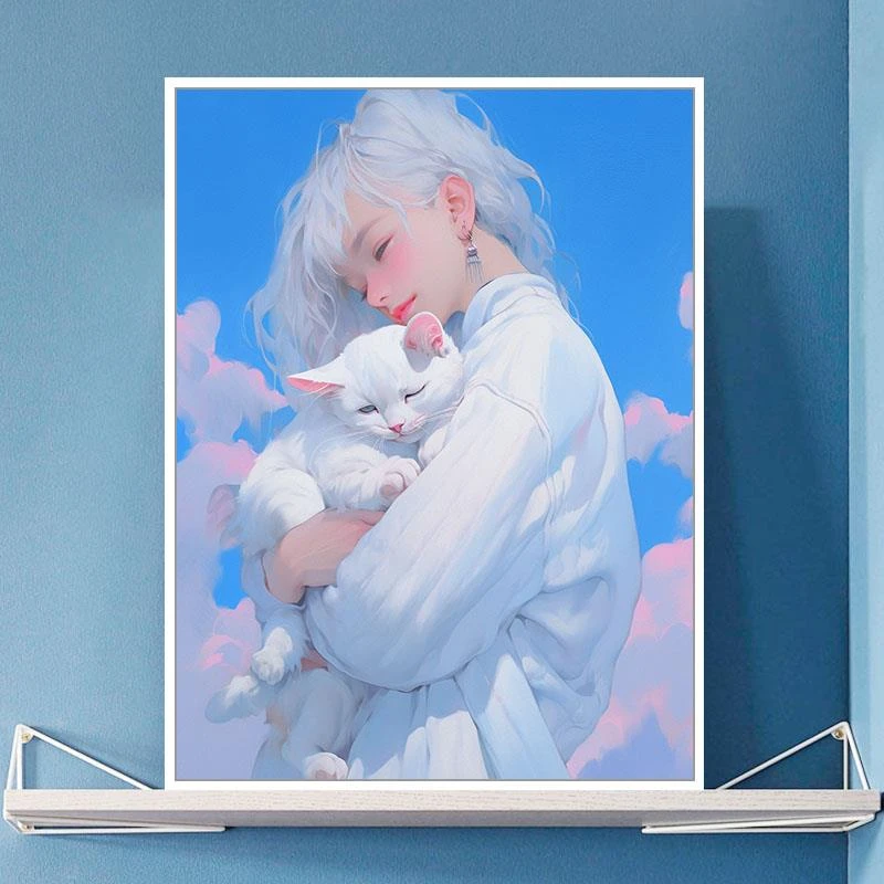 动漫女孩diy数字油画卡通人物画油彩画高级感手工填色涂色装饰画