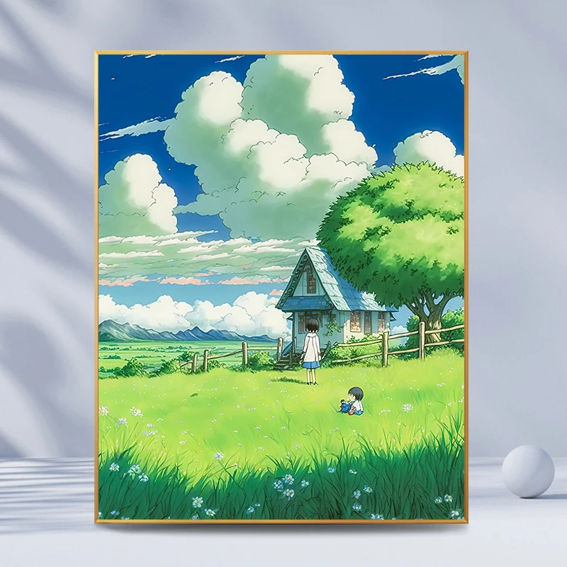 宫崎骏夏天数字油画diy填色手工动漫卡通风景手绘油画涂色装饰画