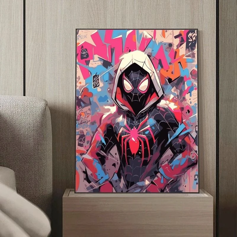 蜘蛛侠数字油画diy填色卡通人物油彩画手工画手绘涂色客厅装饰画