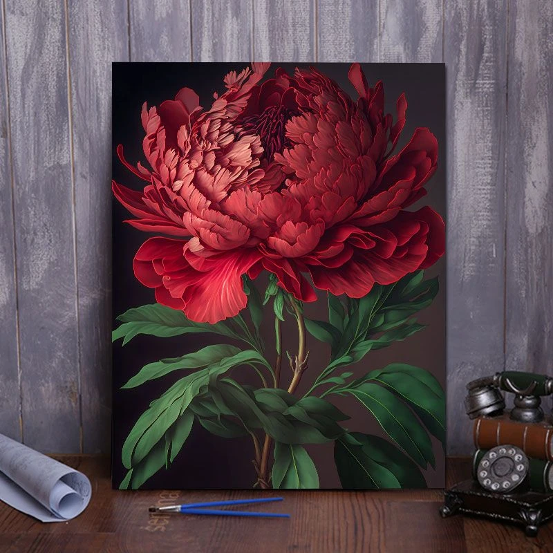 国风牡丹花数字油画diy填色画手工油彩画成人手绘涂色客厅装饰画