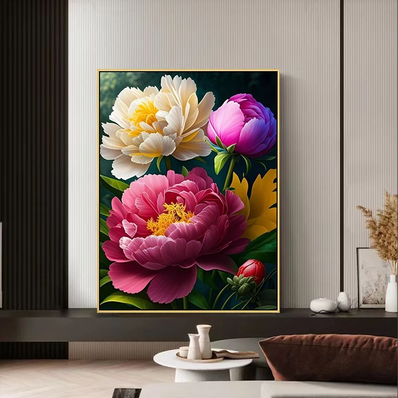 中国风牡丹花涂色数字油画diy填色画手工手绘油画减压客厅装饰画