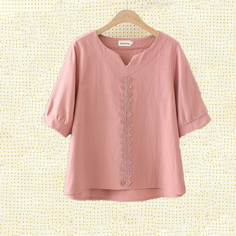 2026夏季新款棉麻妈妈装洋气大码短袖t恤女文艺复古宽松遮肚上衣