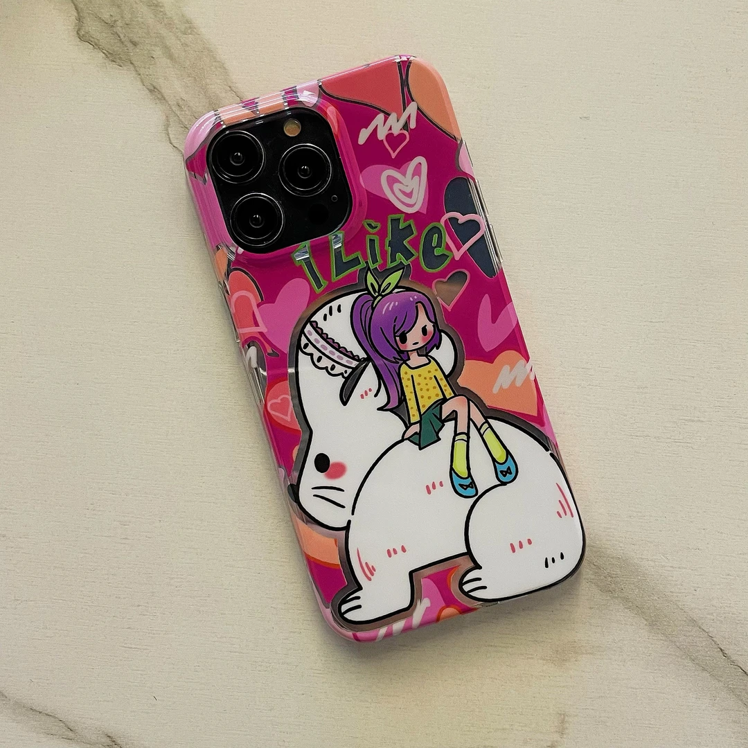 个性可爱小人靠枕白兔手机壳适用iPhone15promax/14/13/12