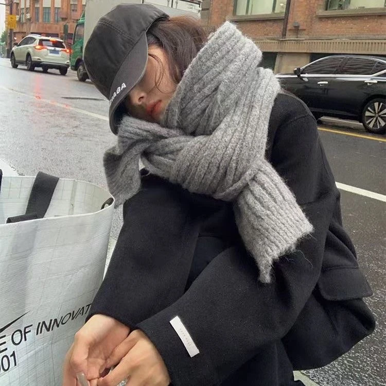 韩系氛围感洋气百搭秋冬大围巾情侣男女通用灰色含羊毛百搭秋冬厚
