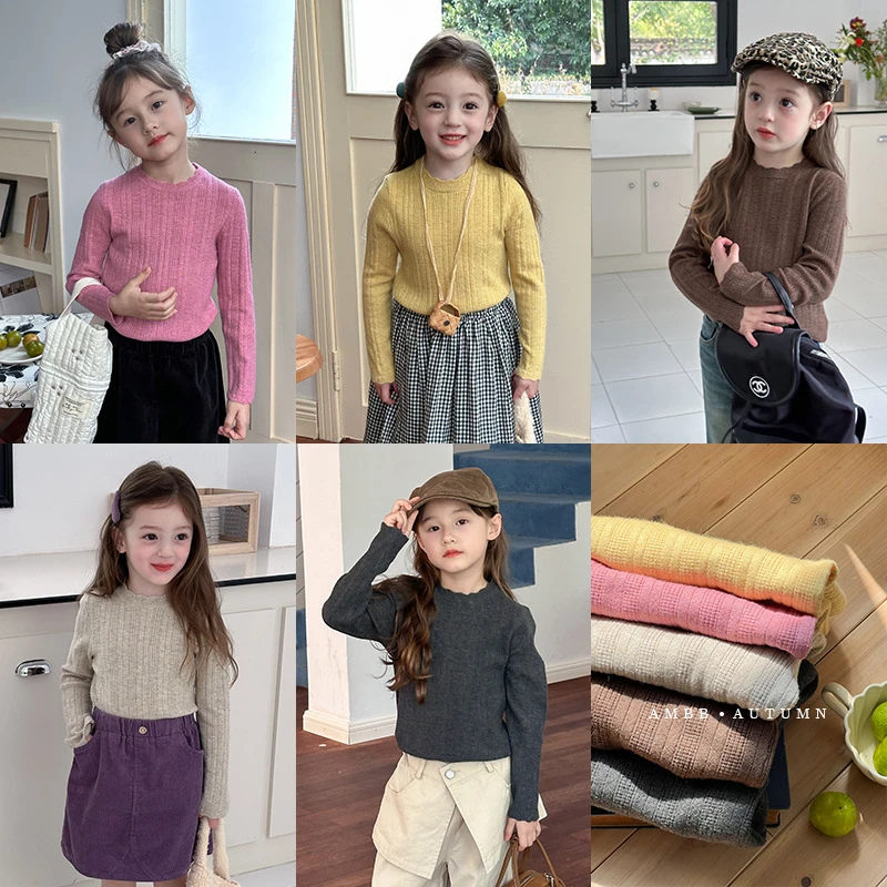 艾摩贝贝童装儿童修身打底毛衣女童秋冬甜美花边领针织上衣