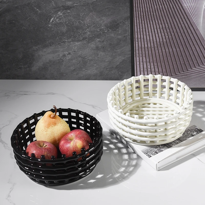 陶瓷编织果篮收纳篮家居装饰家用镂空水果篮创意简约果盘水果盘
