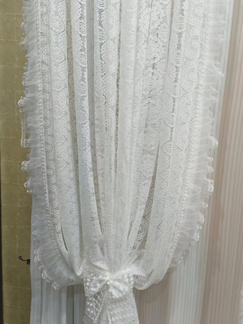 2024新款法式复古浪漫蕾丝纱帘白色经编太阳花窗纱