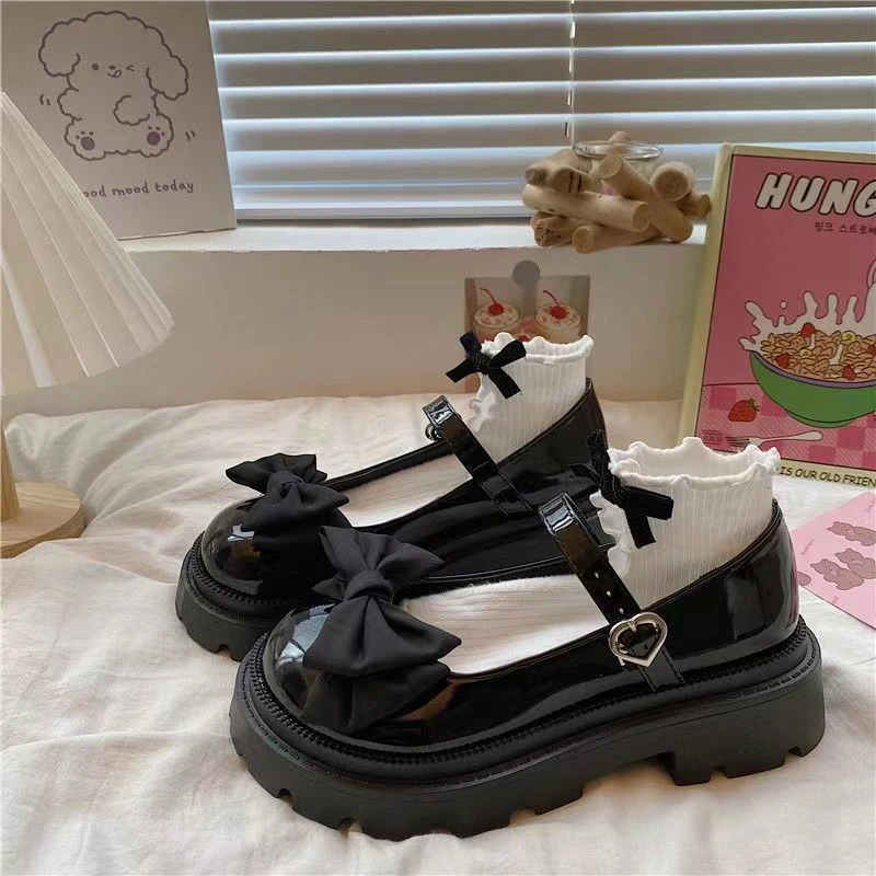 栗舞仙女玛丽珍蝴蝶结jk小皮鞋2022年夏季可爱日系复古圆头单鞋子
