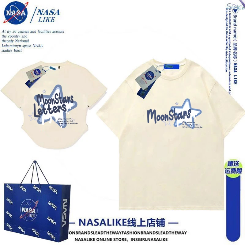 NASA一长一短不一样的情侣装夏季小众设计感半袖体恤纯棉短袖T恤