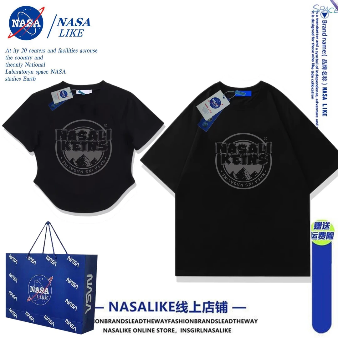 NASA联名美式情侣装一长一短纯棉短袖T恤男女夏季小众设计感上衣
