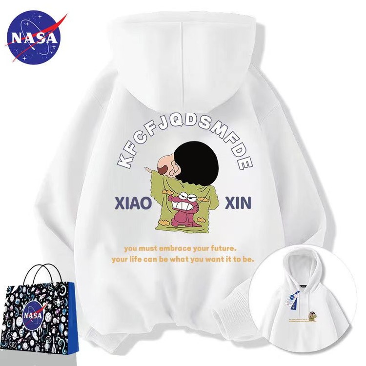 NASA联名可爱蜡笔小新印花连帽卫衣情侣装休闲洋气秋冬新款外套女