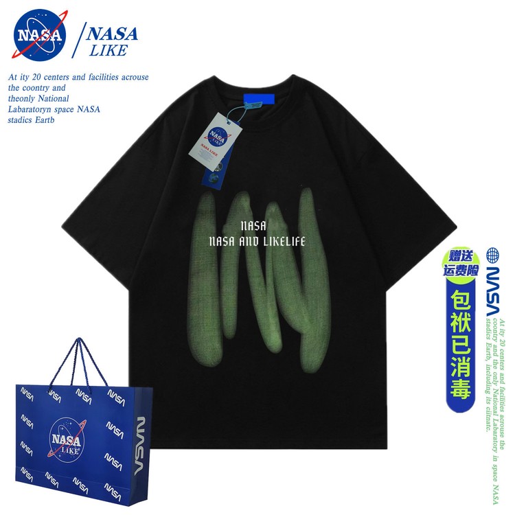 NASA联名美式复古潮牌嘻哈涂鸦字母重磅纯棉短袖T恤男女情侣同款