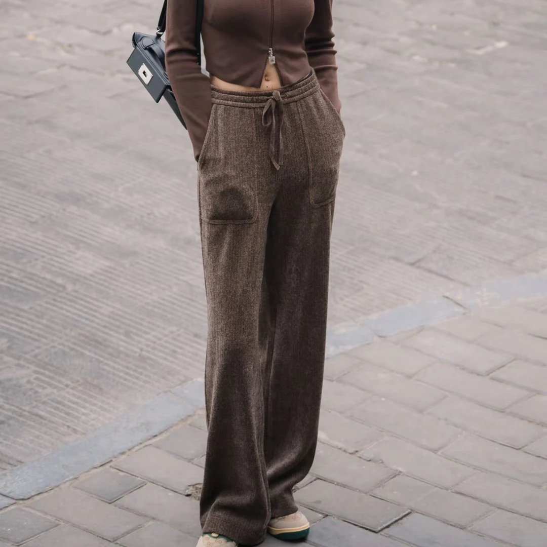 AMASS/阿玛施【雪国列车】秋冬松紧腰雪尼尔直筒垂感休闲裤5100386-