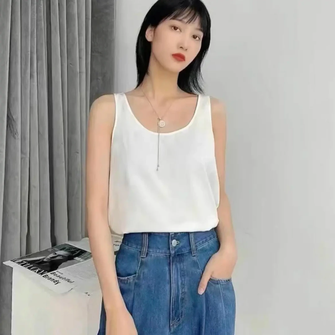 AMASS/阿玛施简约宽松纯色百搭打底夏季桑蚕丝可外穿背心