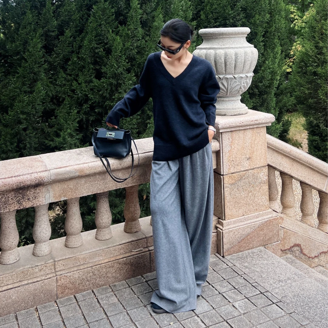 AMASS阿玛施【糯叽叽神裤】纯色垂感灰色宽松直筒裤休闲裤女5100661