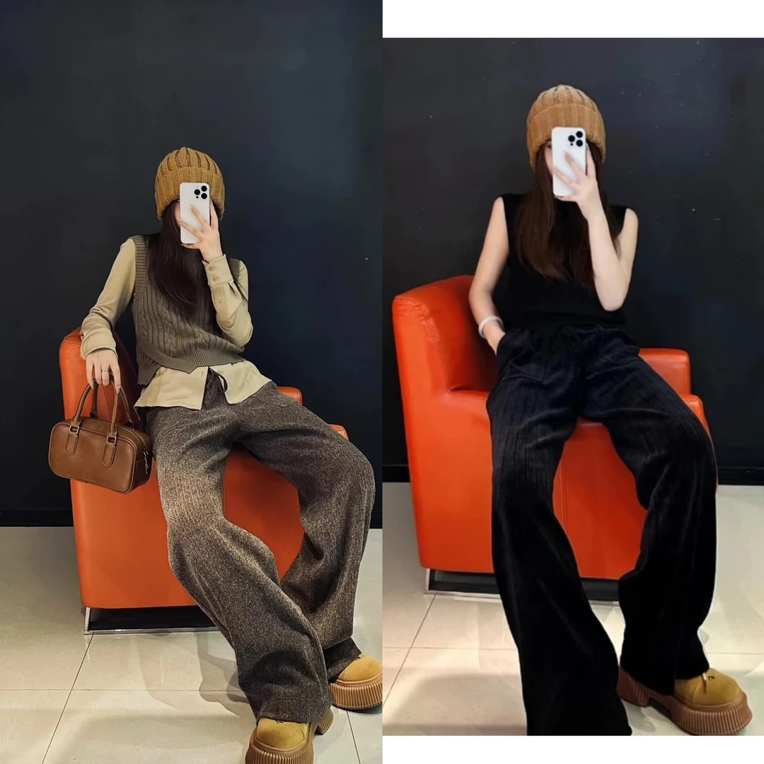 AMASS 新款宽松秋冬时尚高腰雪尼尔美拉德百搭直筒裤5100386显瘦