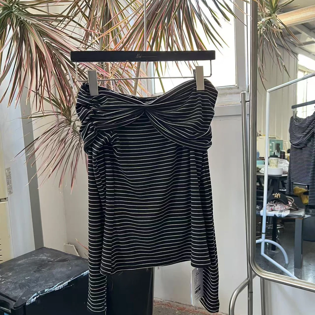 【113#门店新品】斑马纹一字肩小衫X881120649
