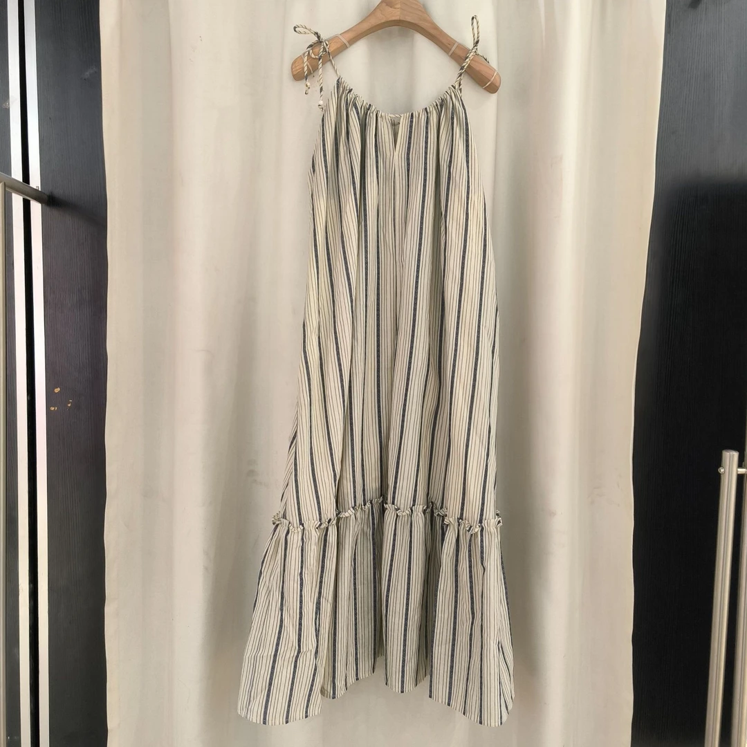 【113#早秋新品】条纹度假风吊带长裙-N854165189