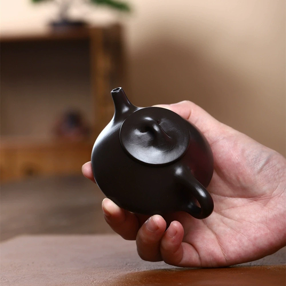 小品130cc斗茶小容量茶壶手工宜兴黑朱泥功夫泡茶壶子冶石瓢壶