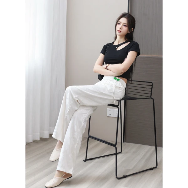 国风经典~垂顺有型 国风设计国潮缎面提花直筒裤 K4607